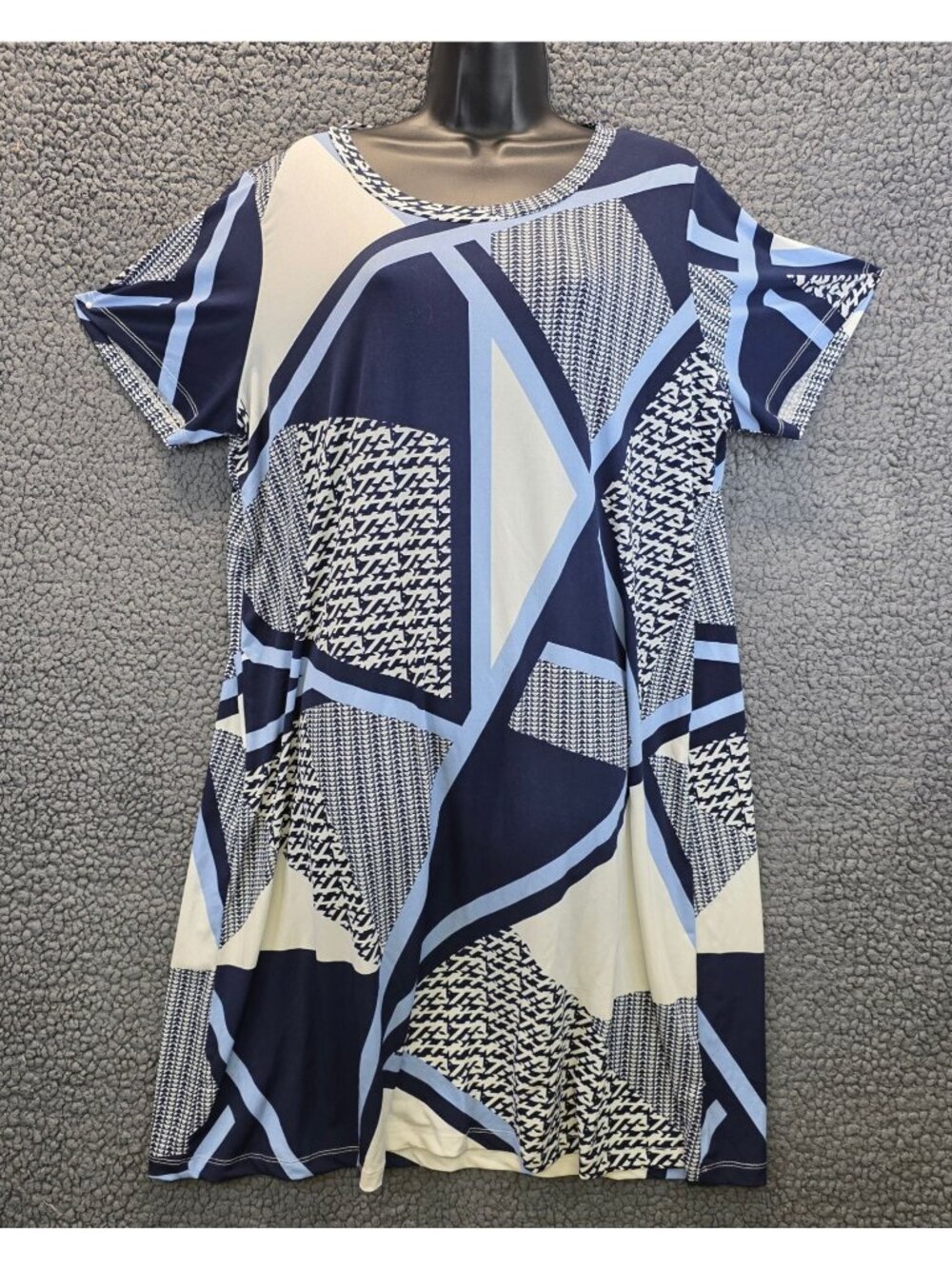 VIP Knits Short Sleeve A Line Dress 18/20 Navy White Geometric Casual Resortcore